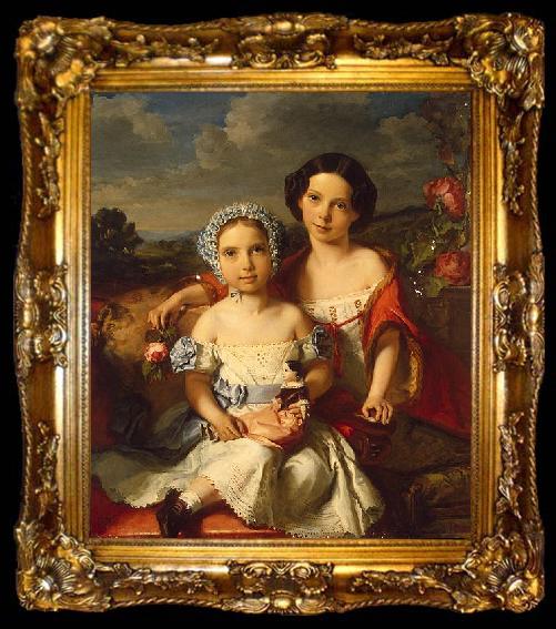 framed  Vital Jean De Gronckel Portrait of Two Children, ta009-2